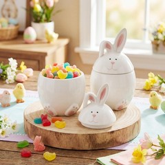 Gandeer Easter Bunny Ceramic about 20 x 15 cm/ 7.8 x 5.9 inches, white, pink