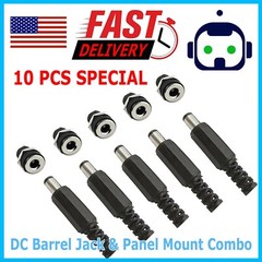 10PC Male Barrel Jack Plug Female Socket Panel Mount DC 12V Power Connectors