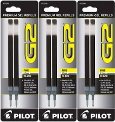 Pilot G2-07 Gel Ink Rolling Ball Pen Refills, 0.7mm Fine Point, 3 Packs