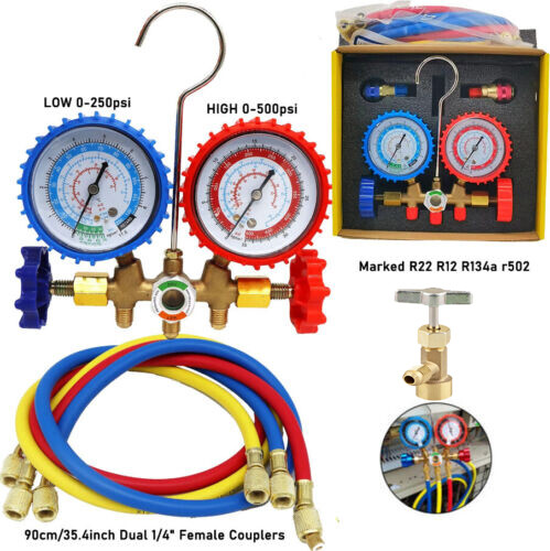 3 Ways Manifold Gauge Set for AC Refrigeration Charging Hose R134A R22 R12 R502