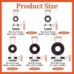 200 PCS Black Rubber Gasket, 10/12/16/20/25mm Flat Rubber Washers Assortment …
