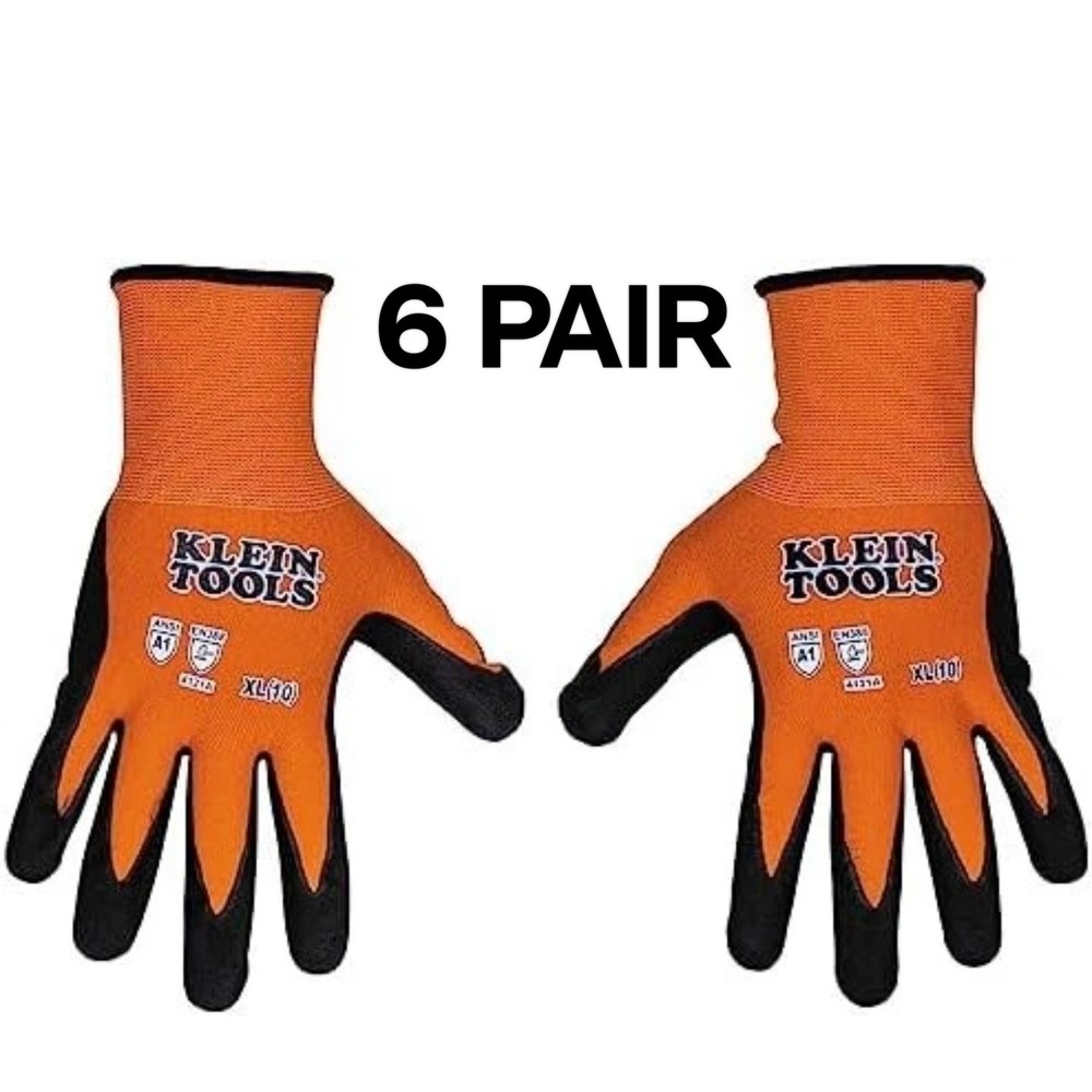 (6 Pairs) Klein Tool XL Cut Resistant Knit Dipped Gloves 605821
