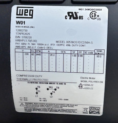 WEG 12882730 Air Compressor Motor 5 HP, 1Ph, 230 V AC, 60Hz, 3,440 RPM, 54JF89