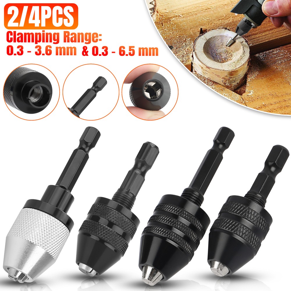 2/4x 1/4″Hex Shank Keyless Chuck Adapter Drill Bit Quick Change Driver Converter