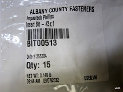 15-QTY Albany County Fasteners Impactech Phillips Insert Bit #2 x 1