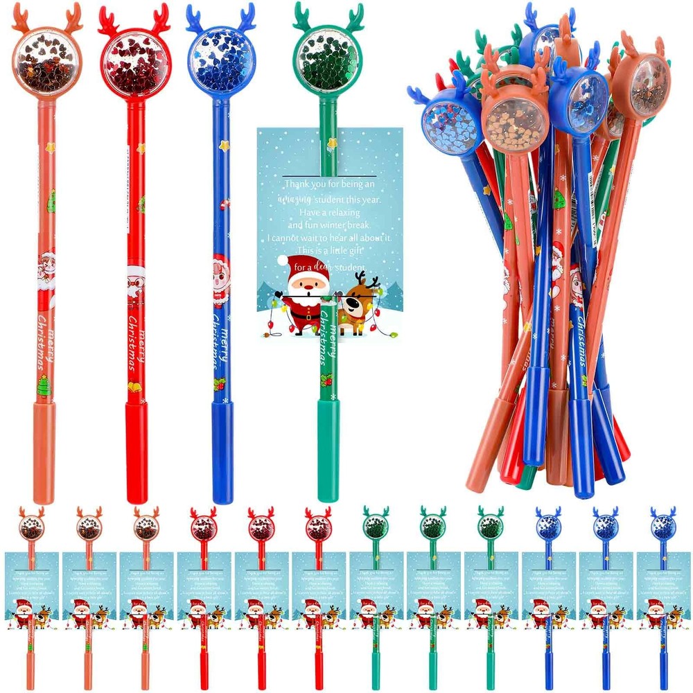 Gueevin 24 Sets Christmas Pens 1 Count (Pack of 24), Blue, Brown, Green, Red
