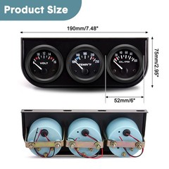 52mm 3 in 1 Car Auto Gauge Kit (Volt Meter+Water Temp+Oil Pressure Meter) Sta…