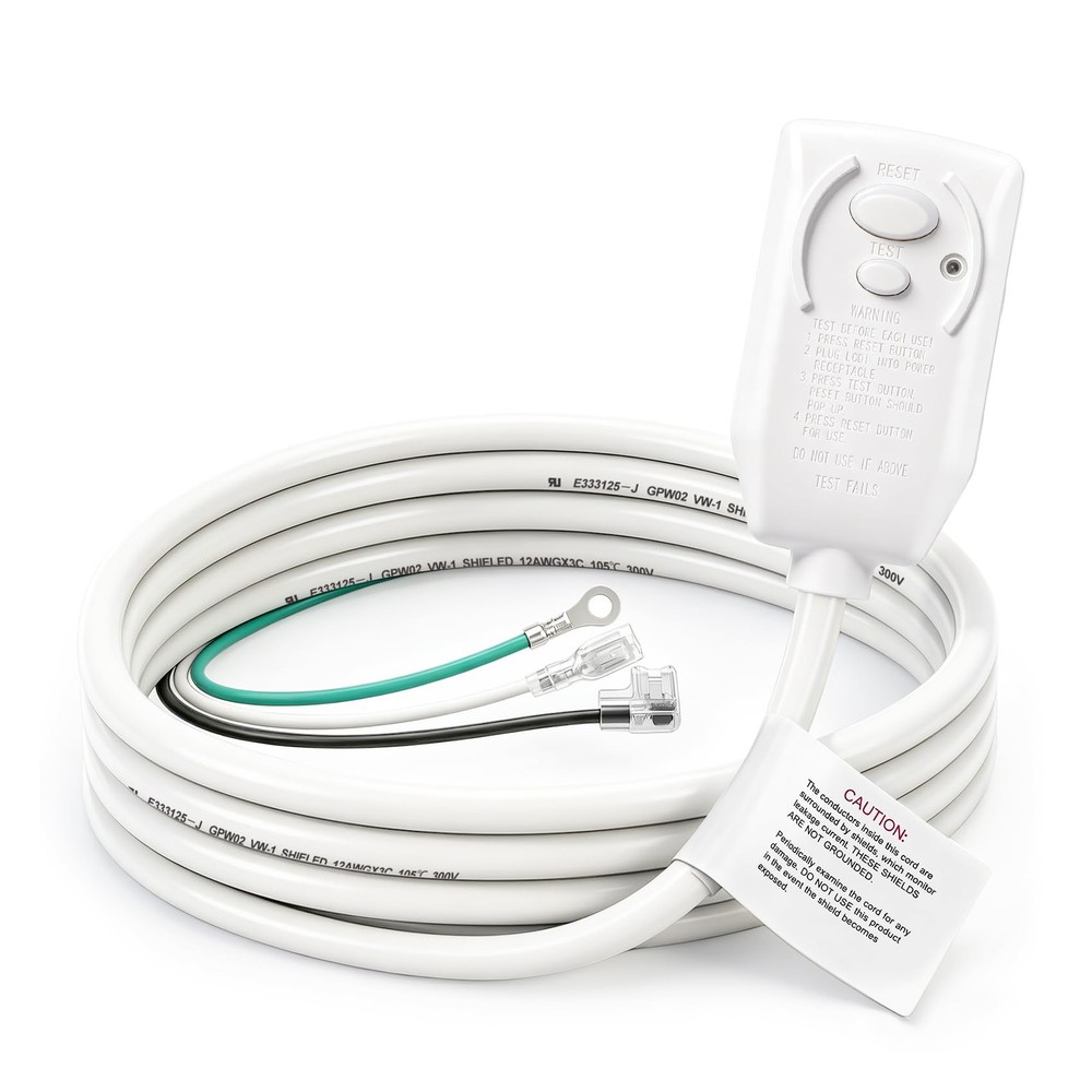 7.2FT LCDI A/C Power Cord Replacement 20 Amp 240V 4800W NEMA 6-20P Plug 12/3 AWG