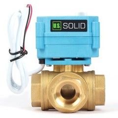 U. S. Solid 3 Way T Type Motorized Ball Valve 3/4in Brass 9-24V Manual Function
