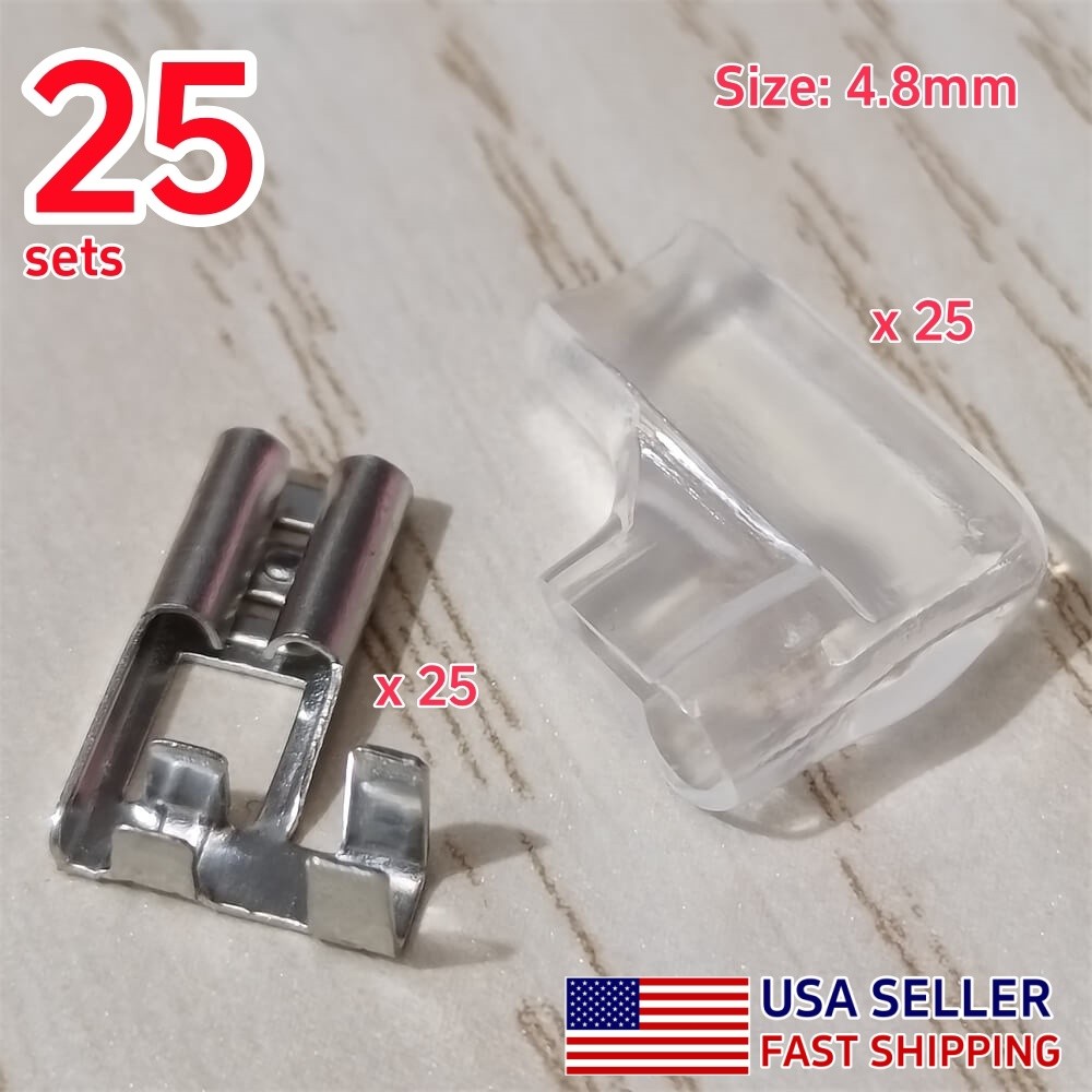 25 Sets 4.8mm Female Flag Spade Terminals Wire Connectors Right Angle Sleeve US