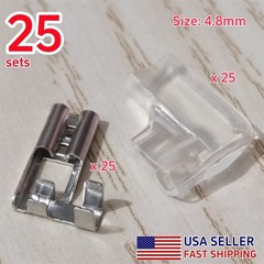 25 Sets 4.8mm Female Flag Spade Terminals Wire Connectors Right Angle Sleeve US