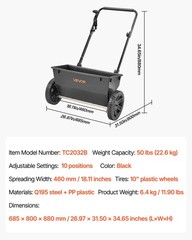 VEVOR Walk-Behind Push Spreader 50LB Capacity Lawn Drop Spreader 10 Settings