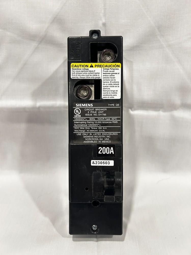 Siemens 200 Amp 2 Pole 240 Volt Molded Case Circuit Breaker Type QS