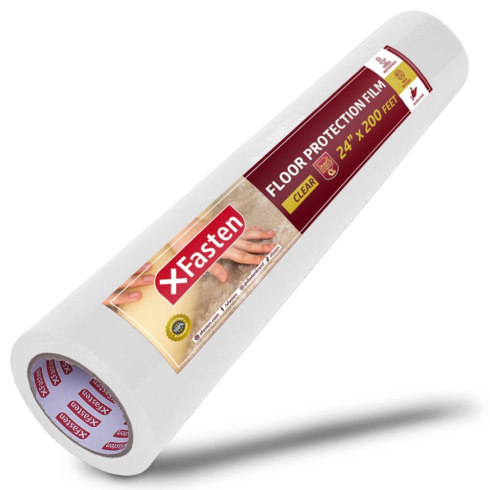 XFasten Floor Protection Film, 24-Inch x 200-Foot, 3 mils, Clear Self-Adhesiv…