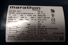 Marathon Motors 213TBFW7001 7-1/2 HP 3465 RPM 208-230VAC General Purpose Motor