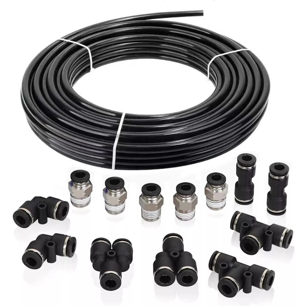 Air Line Tubing Kits 1/4” OD 50ft Nylon Hose 1/2” NPT Push to Connect Fittings