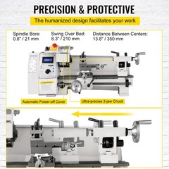 VEVOR Mini Metal Lathe 8″x14″ Metalworking Machine Variable Speed 2250 RPM 600W