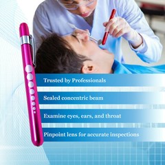 3Pocket Pink Purple Silver Aluminum LED Diagnostic Penlight Medical Pupil Gauge