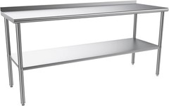 72” x 24” Stainless Steel Table for Prep & Work with Backsplash for Kitchen