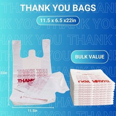 1000 Heavy Duty Thank You T-Shirt Bags 11.5 x 6.5 x 22 White Plastic Grocery Bag