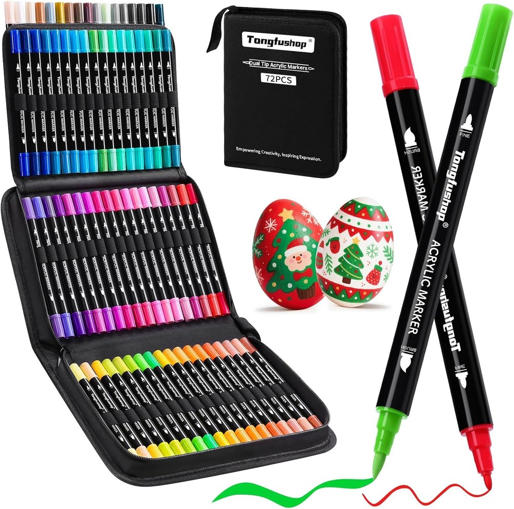 72 Colors Acrylic Paint Markers, Dual Tip Acrylic Paint Pens with Brush Tip &