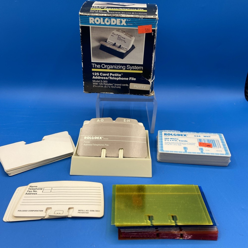ROLODEX Petite vintage 1990s Address/Telephone File Model S-300 Putty extras box