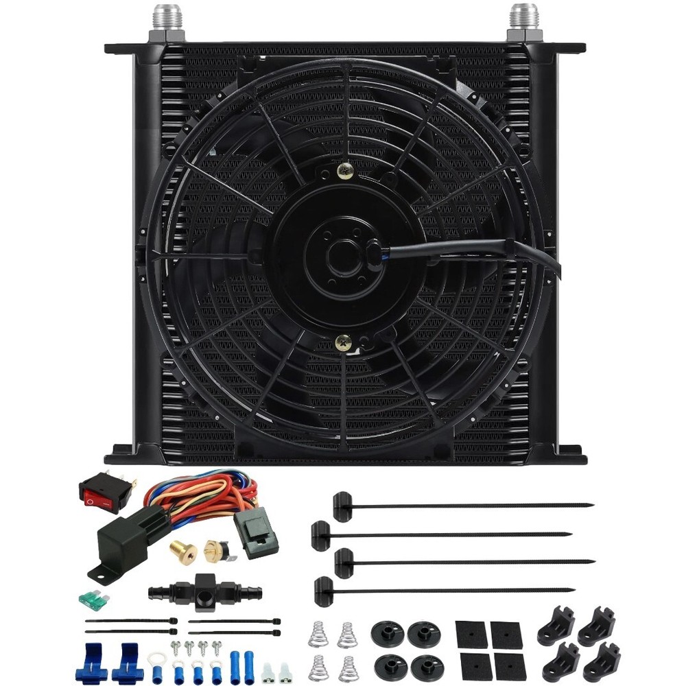 40 ROW ENGINE TRANS-MISSION OIL COOLER ELECTRIC FAN HOSE ADAPTER TEMP SWITCH KIT