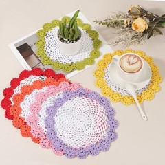 2Pcs Crochet Handmade Doilies 8.2″ Placemats Lace Coasters White, Dark Yellow