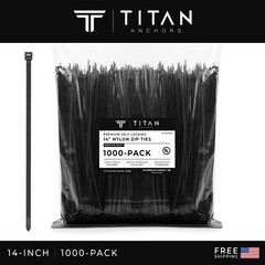 1000-Pack Premium 14″ Inch Black Nylon Zip Ties, 60 lbs, UV Resistant, 4.8mm
