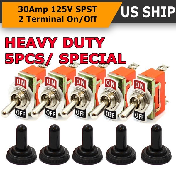 5X Toggle SWITCH ON/OFF Heavy Duty 15A 250V SPDT 2 Terminal Car Boat Waterproof