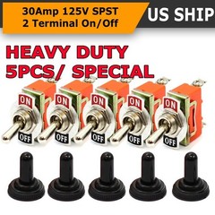 5X Toggle SWITCH ON/OFF Heavy Duty 15A 250V SPDT 2 Terminal Car Boat Waterproof