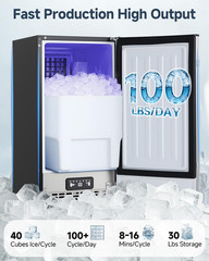 100lbs/24H Commercial Undercounter Ice Maker w/WaterFilter, Self-Cleaning &Timer