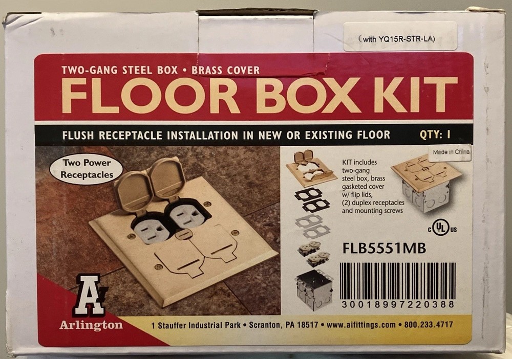 Arlington Floor Box Kit Two Gang Steel Box Brass Cover FLB5551MB