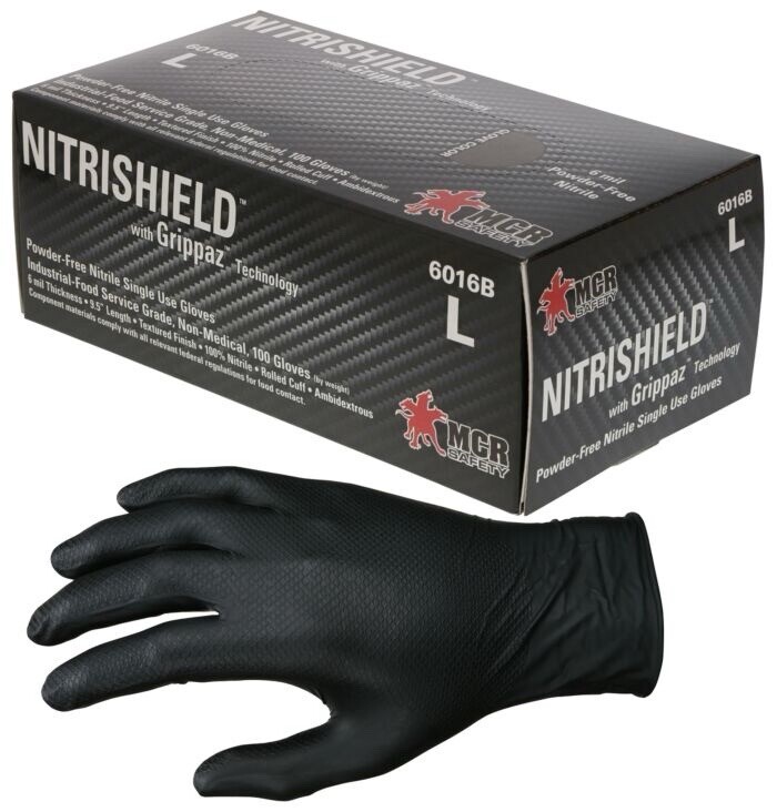 MCR Saftey 6 Mil Nitrile Disposable Gloves 6016BM 100 PK Medium W/ Full Texture
