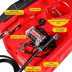 Portable 48 Gallon (180 Liter) Fuel Tank With 12V Fuel transfer pump 15GPM