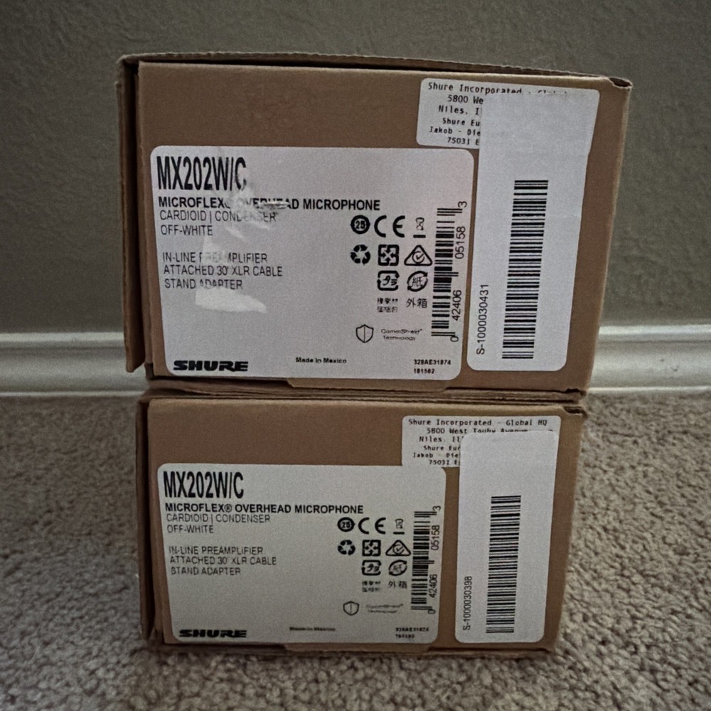 SHURE MX202W/C MICROFLEX OVERHEAD MICROPHONE, CARDIOID CONDENSER, OFF-WHITE.