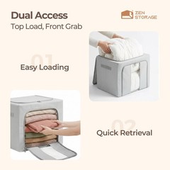 2Pack 40L Clothes Storage Bins with Metal Frame, Foldable Oxford Fabric Close…
