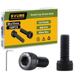 M4-0.7 x 10mm Bolt, 150PCS M4 Hex Socket Head Cap Screws Bolts, 12.9 Grade Al…