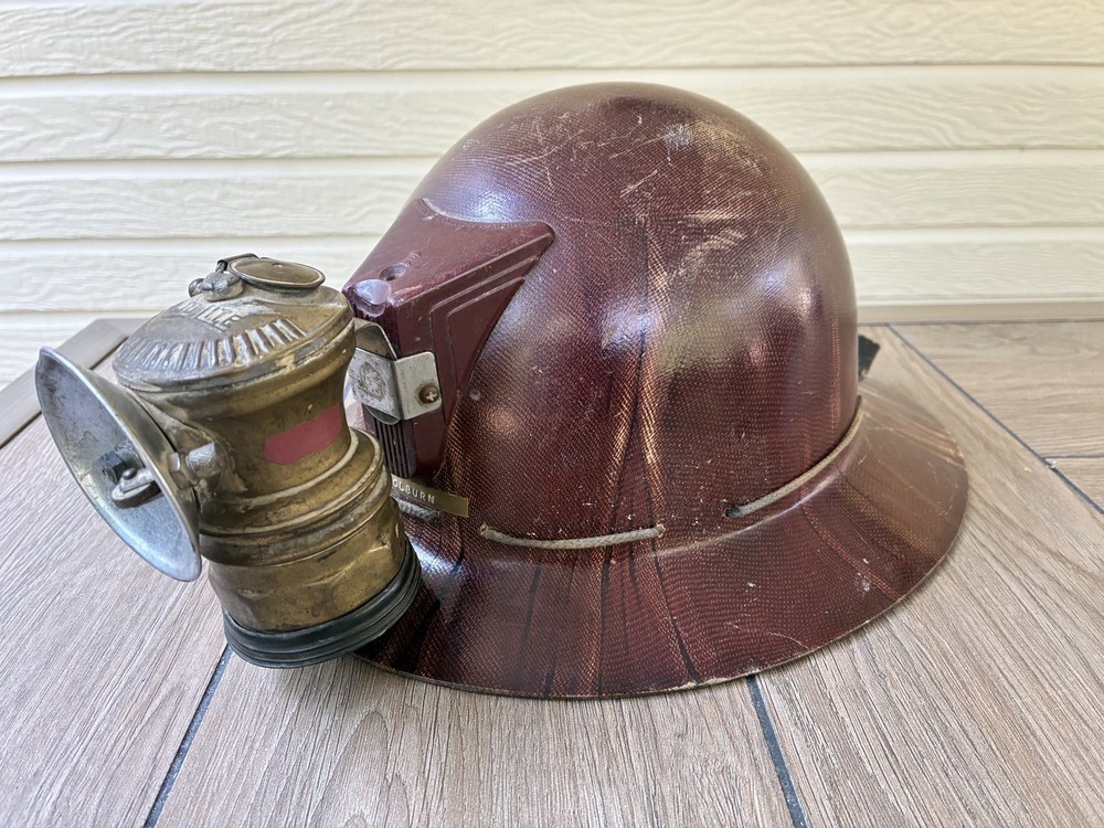 Vintage 1930s – 1940s MSA Skullgard Fiberglass Full Brim Hard Hat w/Lamp