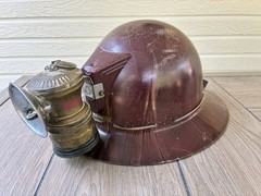 Vintage 1930s – 1940s MSA Skullgard Fiberglass Full Brim Hard Hat w/Lamp