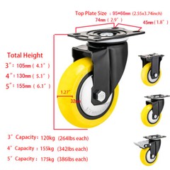 4pcs 3″ Heavy Duty Caster Wheels Locking Casters with Brake Swivel Plate Casters