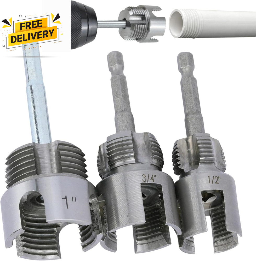 3 Pcs PVC Pipe Threader Kit Integrated Internal & External Pipe Thread Cutting T