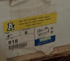Box of 6 Arlington 818 4″ EMT Concrete Tight Zinc Die Cast Set Screw Couplings