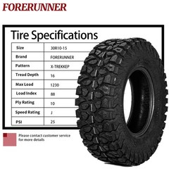 30x10R15 UTV Tires All Terrain 10PR Off-Road Pack of 2 Tubeless