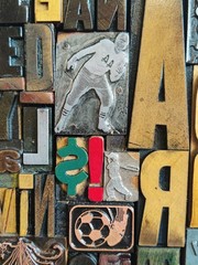 Sports Themed Vintage Letter Press Print Block Collage In Wood Frame