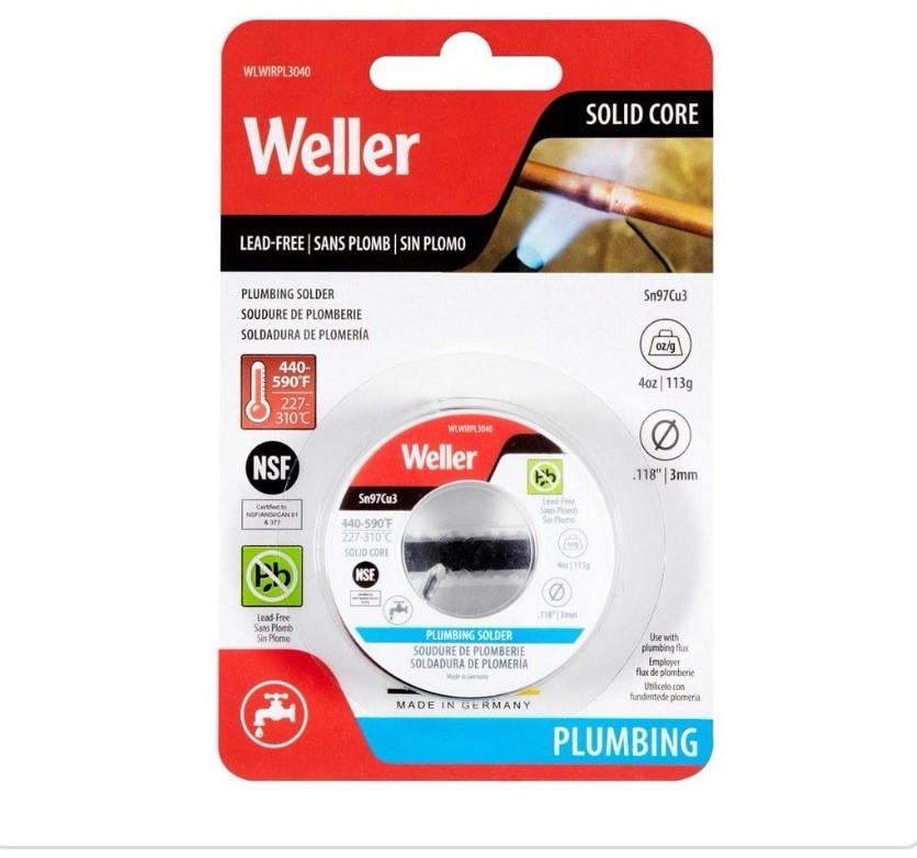 WELLER 4-oz. (113g) Lead-free, Solid-core, Plumbing Solder, 0.118-in. Dia. Wire