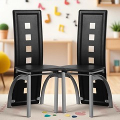 4pcs Dining Chairs – High Back Square Cutout Design, Chrome Legs & PU Leather