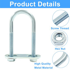 4 Sets M6 U Bolts 1 Inch Wide, Round U-Bolts with Frame Plates, Nuts, and Washer