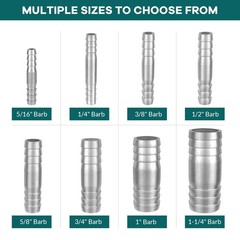 Stainless Steel 1/4″ to 1/4″ Hose Barb Fittings Splicer Mender Round Union Co…