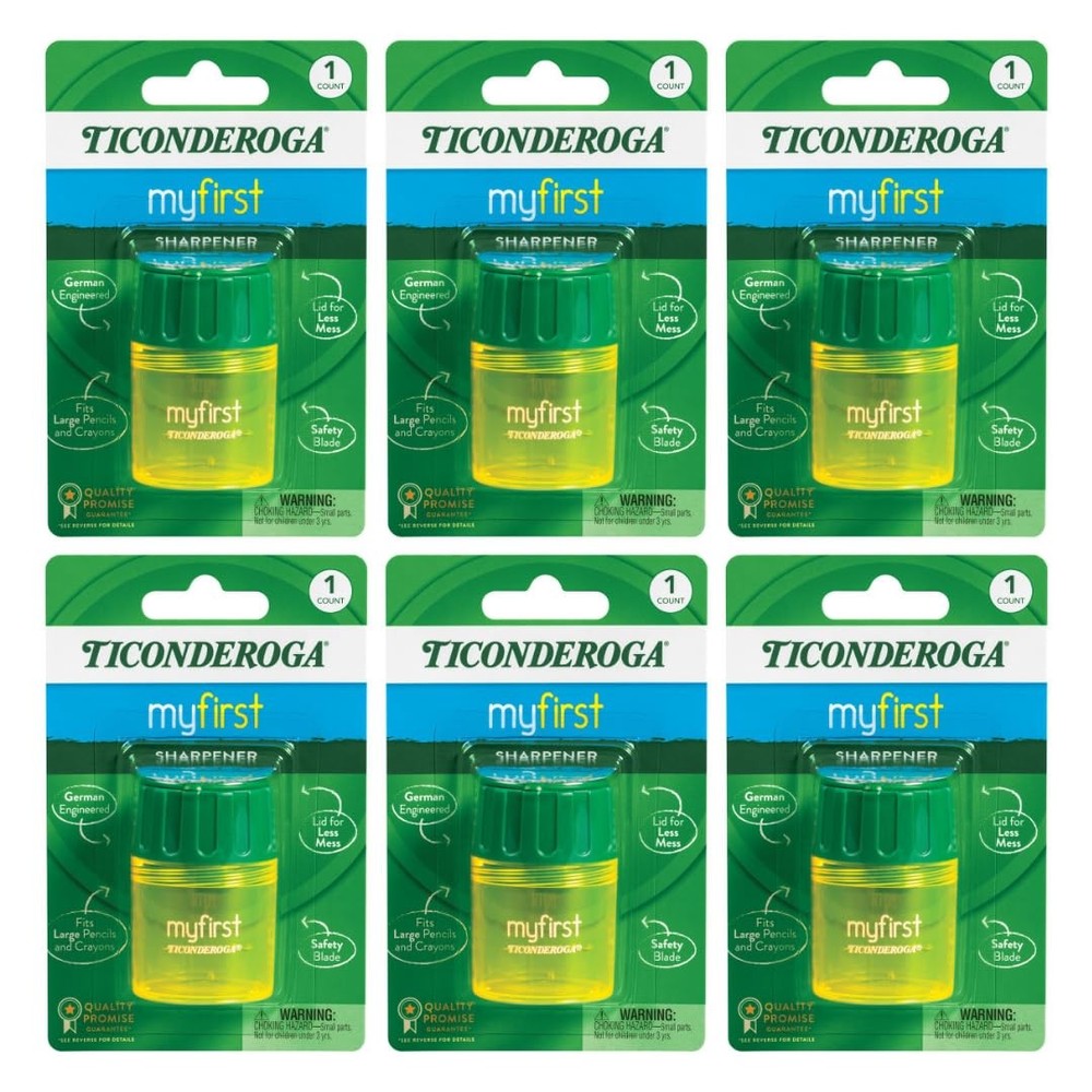 Ticonderoga My First Pencil Sharpener, 1 Hole, Large Barrel, Yellow/Green, Pa…